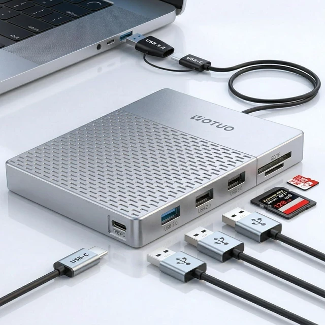 Main image of YOTUO Docking Station External Hard Drive Storage, USB-C Hub + HDD 7-in-1, USB 3.0, SD/TF Card, HDD for Windows, Mac, Android, TV, Phone, Laptop, Desktop, PC (Silver, 1TB+Docking Station)