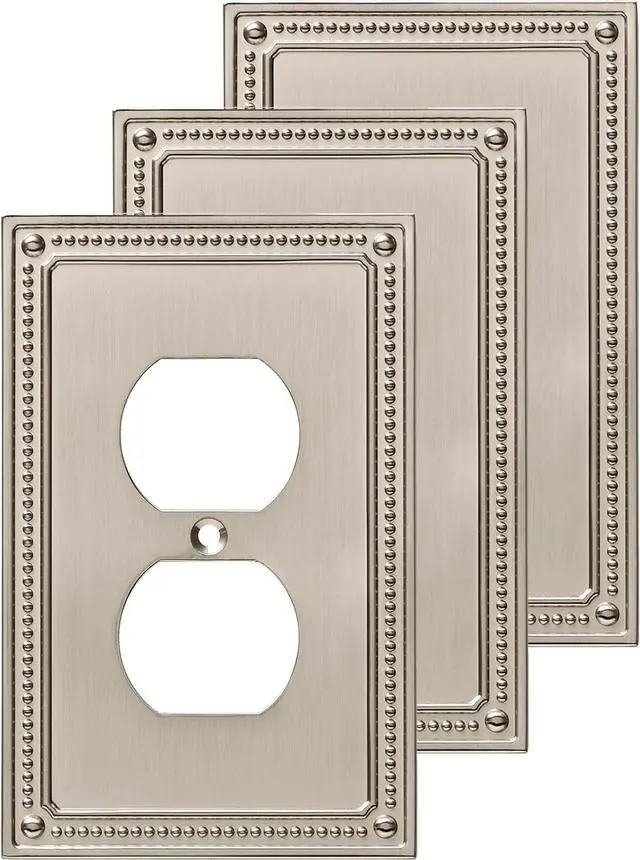Main image of Franklin Brass W35059V-SN-C Classic Beaded Single Duplex Wall Plate/Switch Plate/Cover (3 Pack), Satin Nickel