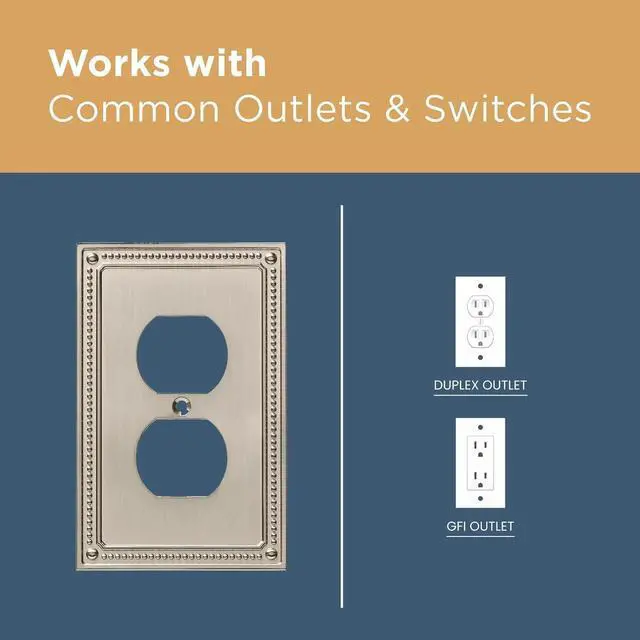 Alt view image 5 of 7 - Franklin Brass W35059V-SN-C Classic Beaded Single Duplex Wall Plate/Switch Plate/Cover (3 Pack), Satin Nickel
