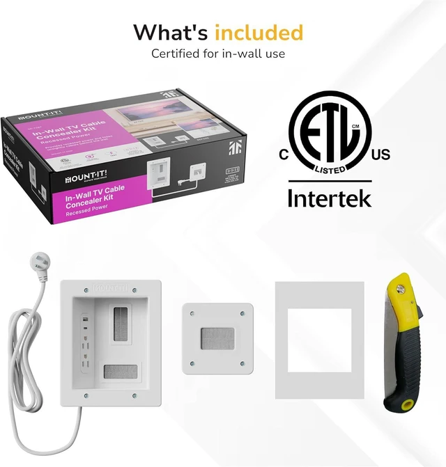 Alt view image 5 of 7 - Mount-It! in-Wall TV Cable Management Kit with Recessed Power Dual Outlet, USB-A and USB-C Ports, 9ft Cord, and Hand Saw Easy, Safe Cable Management for Organized TV and Home Theater Setups