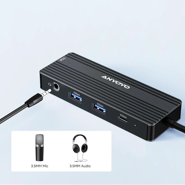 Alt view image 7 of 7 - ANYOYO USB C Docking Station, 8 in 1 Docking Station Dual Monitor, Docking Station 3 Monitors with Dual HDMI and VGA, 5Gbps Data Transfers, Laptop Dock for MacBook Air/Pro,Dell XPS,HP, LenovoBlack