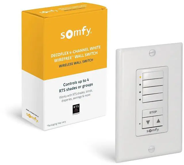 Main image of Somfy DecoFlex Wirefree RTS Wall Switch, 4 Channel, White (1811074)