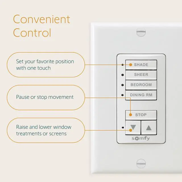 Alt view image 4 of 6 - Somfy DecoFlex Wirefree RTS Wall Switch, 4 Channel, White (1811074)