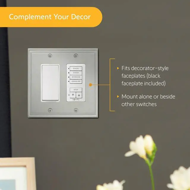 Alt view image 5 of 6 - Somfy DecoFlex Wirefree RTS Wall Switch, 4 Channel, White (1811074)