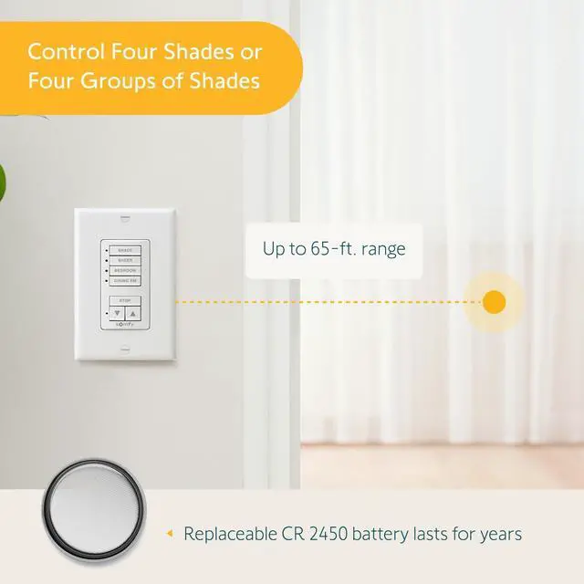 Alt view image 6 of 6 - Somfy DecoFlex Wirefree RTS Wall Switch, 4 Channel, White (1811074)