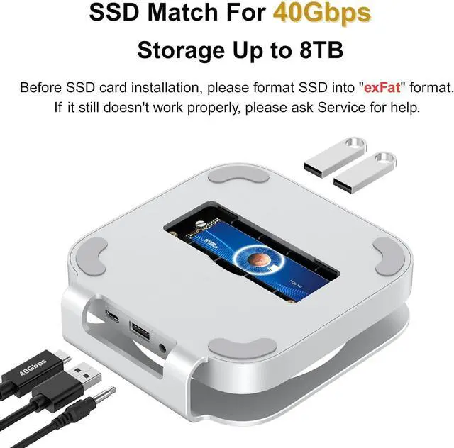Alt view image 2 of 7 - AKKYAJAURE 40Gbps USB4 Hub & Stand for Mac mini M4, All-Aluminum Docking Station with 40Gbps M.2 SSD (NVMe PCle) Enclosure, 3*USB 2.0, 3.5mm Audio | Mac mini M4 USB-4 Dock