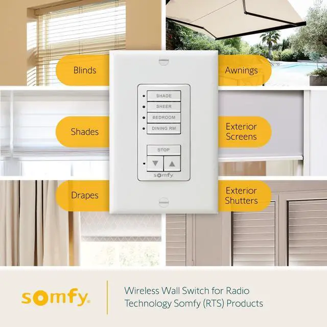 Alt view image 2 of 6 - Somfy DecoFlex Wirefree RTS Wall Switch, 4 Channel, White (1811074)