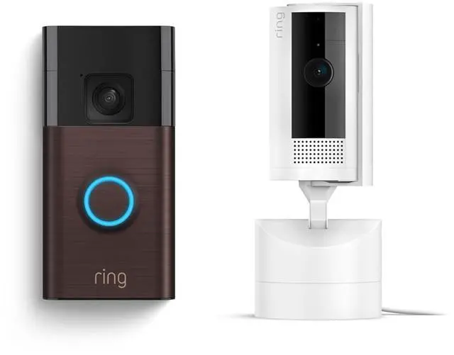 Main image of Ring Battery Doorbell Satin Nickel + Ring Pan-Tilt Indoor Cam