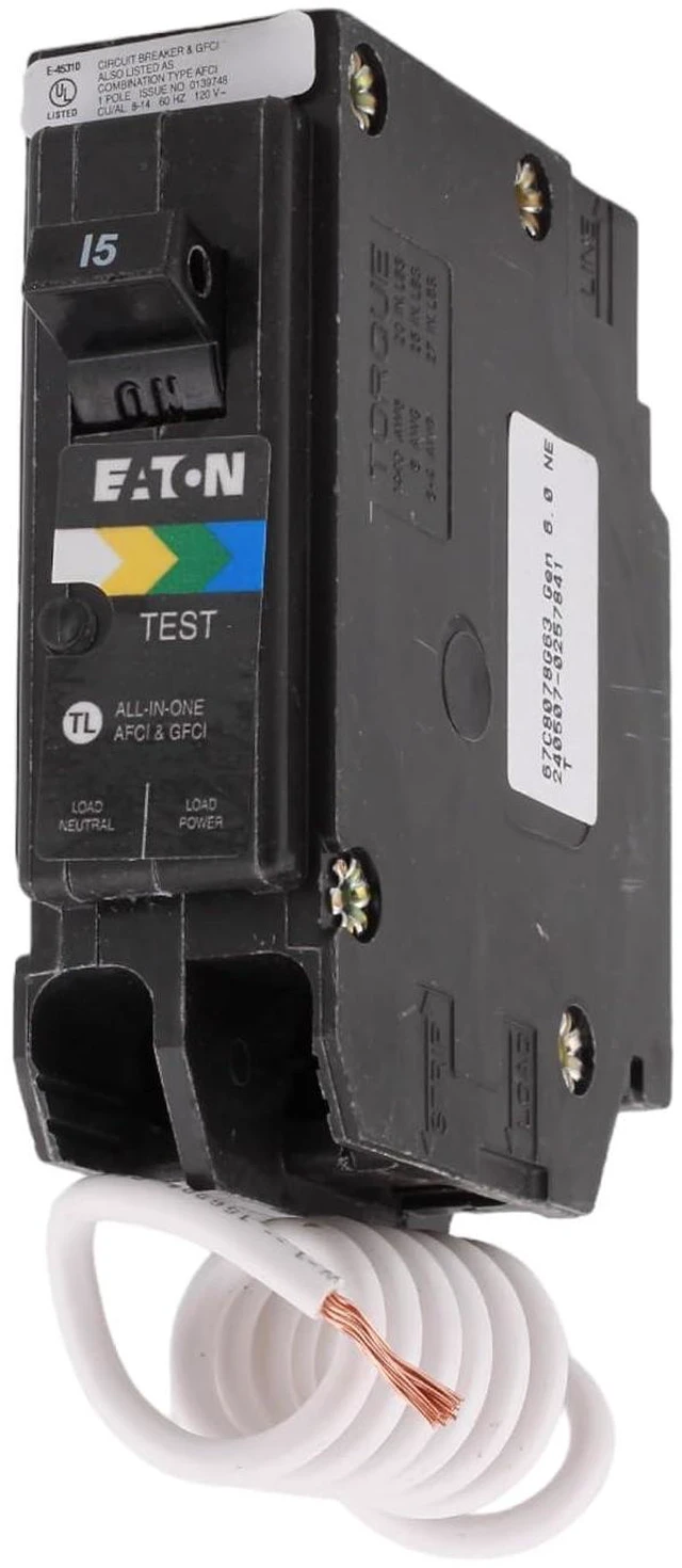 Alt view image 3 of 7 - BRN115A1CS AFCI/GFCI All-in-One Circuit Breaker, 15 Amp Single Pole, Pigtail Neutral, 120V, 10 kAIC, UL Listed (1)