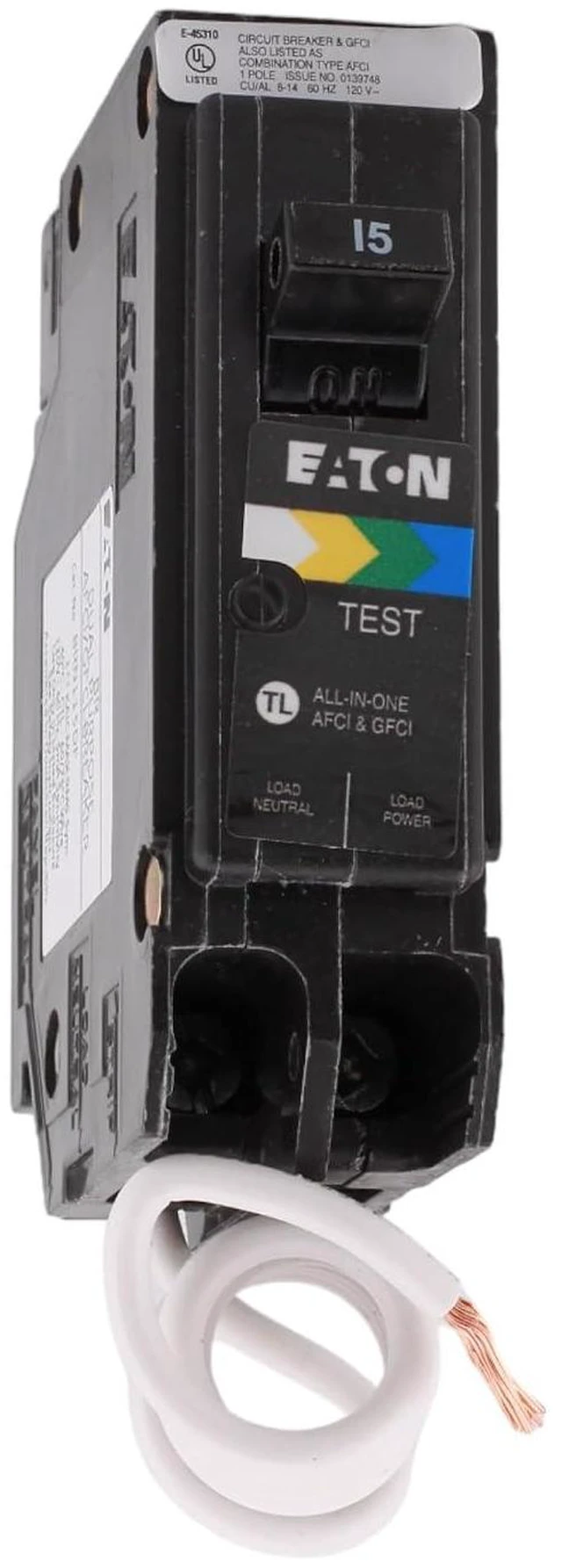 Alt view image 2 of 7 - BRN115A1CS AFCI/GFCI All-in-One Circuit Breaker, 15 Amp Single Pole, Pigtail Neutral, 120V, 10 kAIC, UL Listed (1)