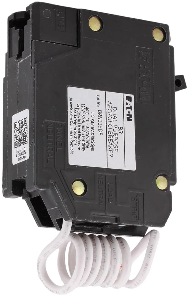 Alt view image 4 of 7 - BRN115A1CS AFCI/GFCI All-in-One Circuit Breaker, 15 Amp Single Pole, Pigtail Neutral, 120V, 10 kAIC, UL Listed (1)