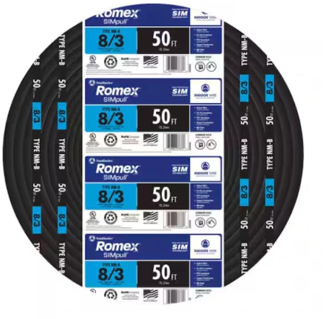Main image of Romex 63949232 50 ft. 8/3 Black Stranded CU SIMpull NM-B Wire