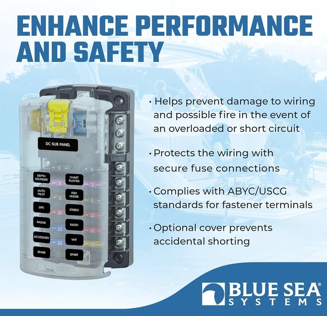 Alt view image 3 of 7 - Blue Sea Systems ST Blade Fuse Block - 12 Circuits with Negative Bus & Cover & m-Series Battery Switches