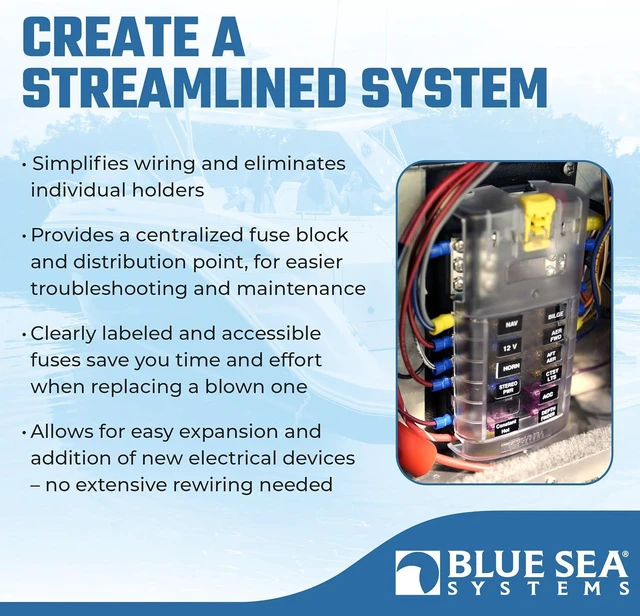 Alt view image 4 of 7 - Blue Sea Systems ST Blade Fuse Block - 12 Circuits with Negative Bus & Cover & m-Series Battery Switches