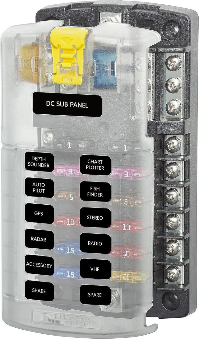 Alt view image 2 of 7 - Blue Sea Systems ST Blade Fuse Block - 12 Circuits with Negative Bus & Cover & m-Series Battery Switches