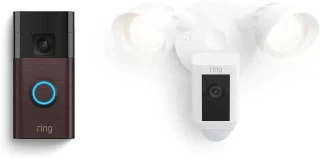 Main image of Ring Battery Doorbell Venetian Bronze + Ring Floodlight Cam Plus White
