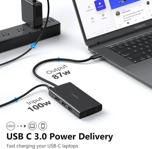 Alt view image 6 of 7 - ABIWAZY USB C Docking Station Dual Monitor for HP Dell Lenovo Thinkpad Surface, 8 in 1 Computer Multiple Monitor Hub Adapter to Dual 4K HDMI,DisplayPort,VGA, 00W PD,3 USB for Windows Laptops(Black)