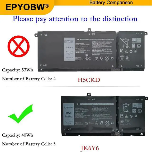 Alt view image 3 of 7 - JK6Y6 Laptop Battery 40Wh 0JK6Y6 H5CKD 7T8CD TXD03