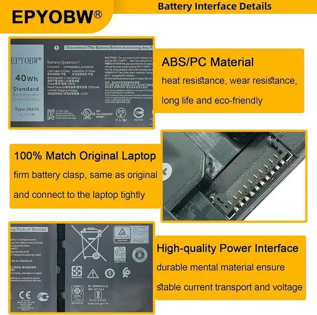 Alt view image 5 of 7 - JK6Y6 Laptop Battery 40Wh 0JK6Y6 H5CKD 7T8CD TXD03