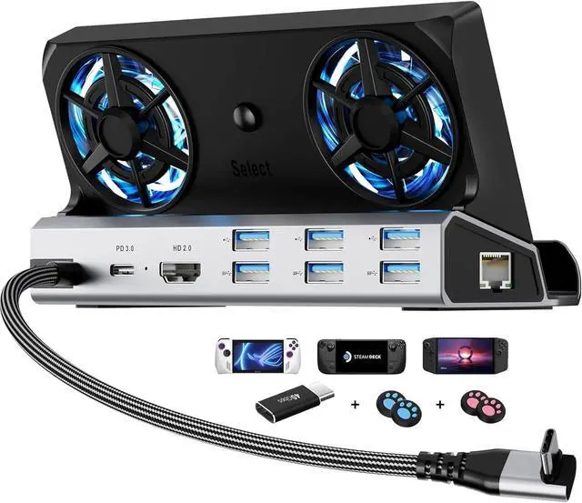 Main image of YCE12-in-1 Steam Deck Dock for ROG Ally X, Steam Deck, Legion Go, Switch | Dual 5cm RGB cooling fans, 6USB ports, 4K60Hz HDMI port, 1000Mbps Ethernet port, 100W PD fast charging