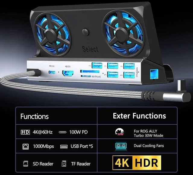Alt view image 3 of 7 - 13-in-1 Dual Fan Steam Deck Dock Suitable Valve Steam Deck & OLED/Switch & 2 / Asus ROG Ally & X/Lenovo Legion Go & S & 2 / MSI Claw, Nintendo Switch 2 Dock, Steam Deck Accessories,Docking Station