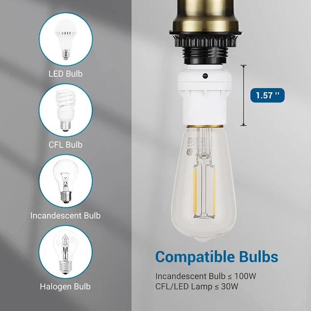 Alt view image 6 of 7 - DEWENWILS Light Sensor Socket, Dusk to Dawn Sensor Socket, Light Bulb Socket for Light Fixtures, Compatible with Incandescent/CFL/LED/Halogen Bulbs, 6 Pack