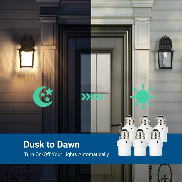 Alt view image 3 of 7 - DEWENWILS Light Sensor Socket, Dusk to Dawn Sensor Socket, Light Bulb Socket for Light Fixtures, Compatible with Incandescent/CFL/LED/Halogen Bulbs, 6 Pack