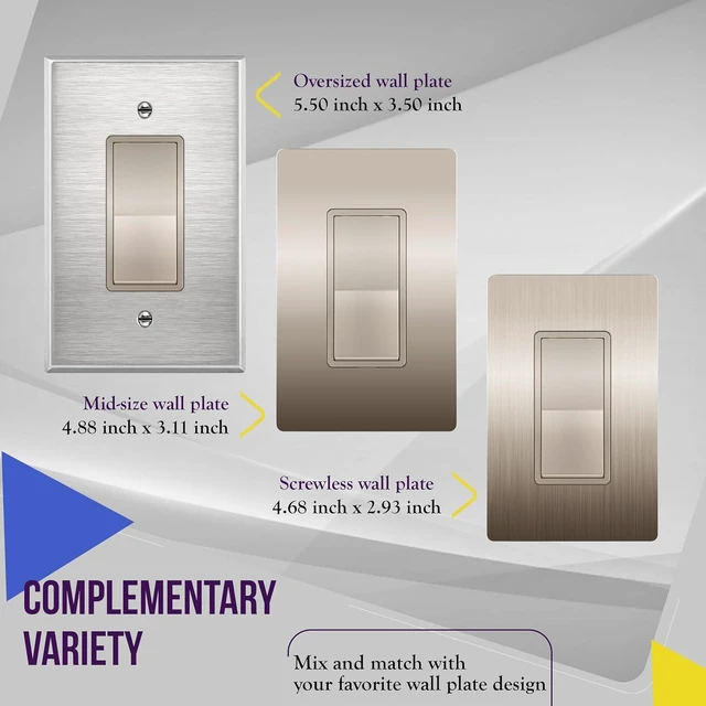 Alt view image 6 of 7 - ENERLITES Elite Series Decorator Light Switch with Brushed Screwless Wall Plate, Single Pole, 3 Wire, Grounding Screw, Residential Grade, 15A 120V, UL Listed, 91150-NKWBP, Brushed Nickel