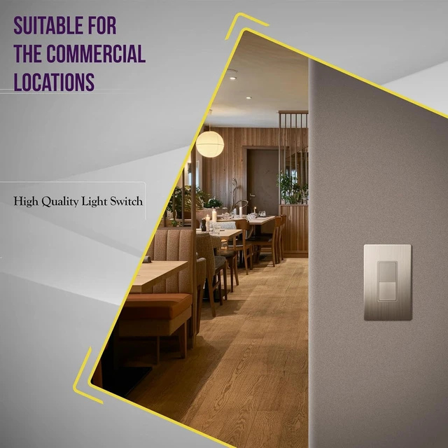 Alt view image 5 of 7 - ENERLITES Elite Series Decorator Light Switch with Brushed Screwless Wall Plate, Single Pole, 3 Wire, Grounding Screw, Residential Grade, 15A 120V, UL Listed, 91150-NKWBP, Brushed Nickel