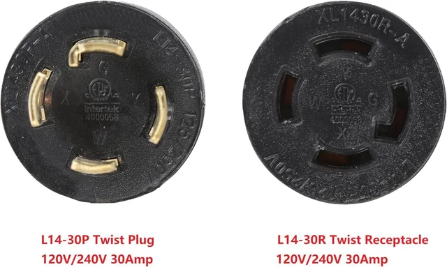 Alt view image 2 of 3 - NEMA L14-30P to L14-30R 4 Feet Hydraulic Magnetic ON Off Switch Current Protector 120V/240V 30 Amp 4 Prong Twist Lock Male Plug to 4 Prong Female Outlet Receptacle Extension Cable Power Cord Adapter
