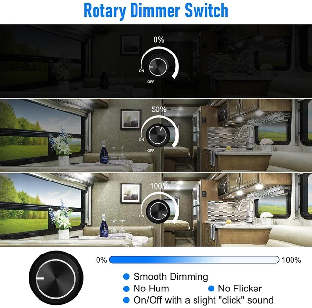Alt view image 3 of 7 - Linkstyle 12V Dimmer Switch, 2 Gang 60W PWM LED Dimmer, ON/Off Rotary Dimmer for LED Lights, Halogen, Incandescent, for Car Trailers Van
