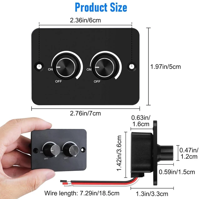 Alt view image 5 of 7 - Linkstyle 12V Dimmer Switch, 2 Gang 60W PWM LED Dimmer, ON/Off Rotary Dimmer for LED Lights, Halogen, Incandescent, for Car Trailers Van