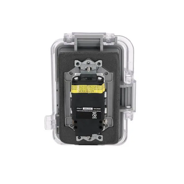 Alt view image 4 of 7 - TayMac MG420CS Nonmetallic Extra Duty Complete in-Use Cover 15 Amp WRTR Self Test GFCI Kit, 1-Gang, Clear/Gray