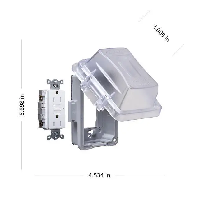 Alt view image 6 of 7 - TayMac MG420CS Nonmetallic Extra Duty Complete in-Use Cover 15 Amp WRTR Self Test GFCI Kit, 1-Gang, Clear/Gray