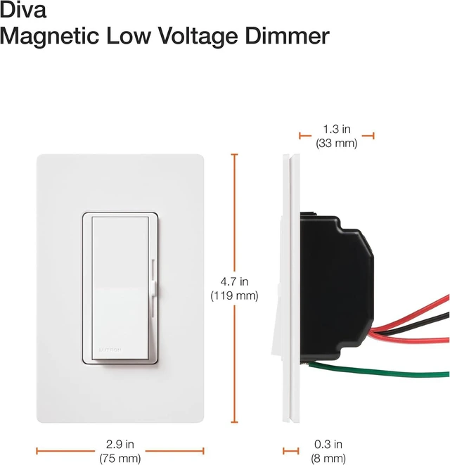 Alt view image 5 of 5 - Lutron DVLV-600P-BL Diva Magnetic Low-Voltage Dimmer, Black