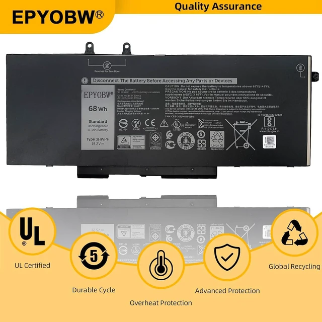 Alt view image 5 of 6 - 3HWPP Laptop Battery 68Wh 03HWPP 10X1J N2NLL 1VY7F 3YNXM | Compatible with Dell Latitude 5401 E5401 5501 / Precision 3541 3551 / Inspiron 7500 2-in-1 Black Edition Series 451-BCMN