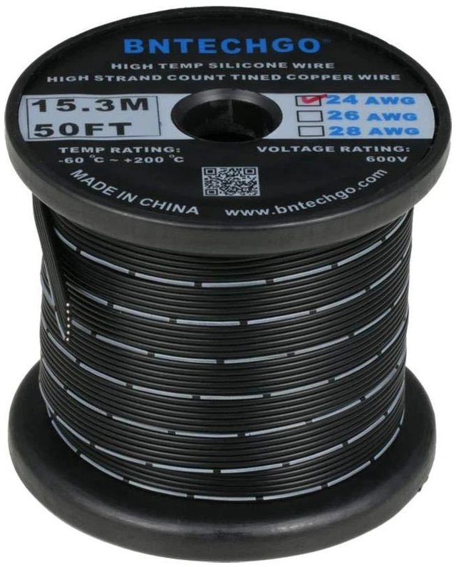 Main image of BNTECHGO 24 Gauge Silicone Ribbon Cable Copper Wire 6P Flat Cable 24 AWG Flexible Soft Silicone Rubber Parallel Wire Stranded Tinned Copper Wire 6 Pin Black 50 ft
