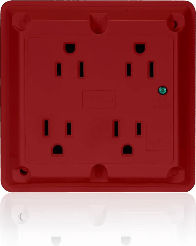 Main image of Leviton 4-in-1 Surge Protective Quadruplex Receptacle Outlet, Heavy-Duty Industrial Specification Grade, 15 Amp, 125 Volt, 5480-R, Red