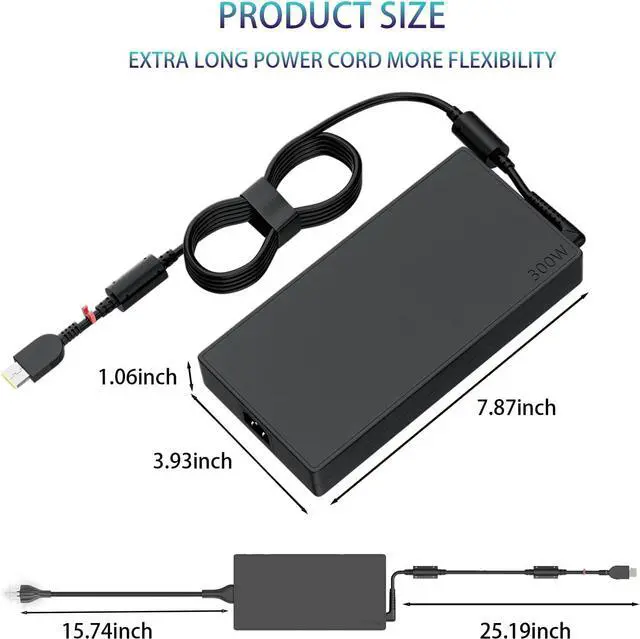 Alt view image 2 of 7 - 300W Laptop Charger Replacement for Lenovo Legion 5 5i 5P 7 7i pro 15 16 17 R9000P R9000K Y9000K Y9000X, RTX 3050 3060 3070 20V 15A Power Supply Cord Ac Adapte
