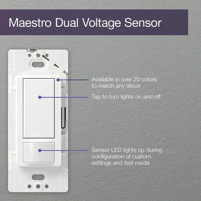 Alt view image 3 of 4 - Lutron MS-OPS6M2-DV-WH Maestro 6-Amp Multi-Location Dual Voltage Occupancy Sensing Switch, White