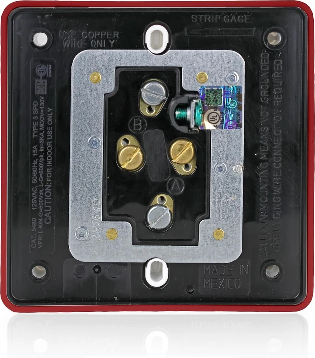 Alt view image 2 of 7 - Leviton 4-in-1 Surge Protective Quadruplex Receptacle Outlet, Heavy-Duty Industrial Specification Grade, 15 Amp, 125 Volt, 5480-R, Red