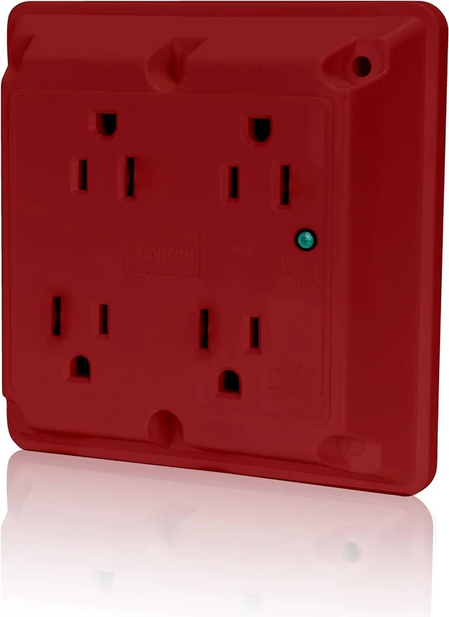Alt view image 3 of 7 - Leviton 4-in-1 Surge Protective Quadruplex Receptacle Outlet, Heavy-Duty Industrial Specification Grade, 15 Amp, 125 Volt, 5480-R, Red
