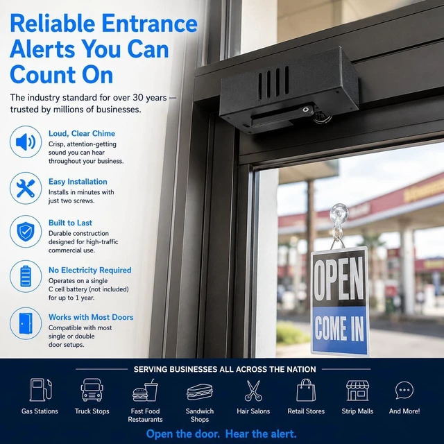 Alt view image 2 of 6 - EZCHIME Entrance Alert Mechanical Chime - Easy to Install Door Entry Alert for All Door Types - Powerful Yet Welcoming Business Door Bell - Door Chimes When Door Opens for Business