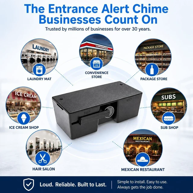 Alt view image 3 of 6 - EZCHIME Entrance Alert Mechanical Chime - Easy to Install Door Entry Alert for All Door Types - Powerful Yet Welcoming Business Door Bell - Door Chimes When Door Opens for Business