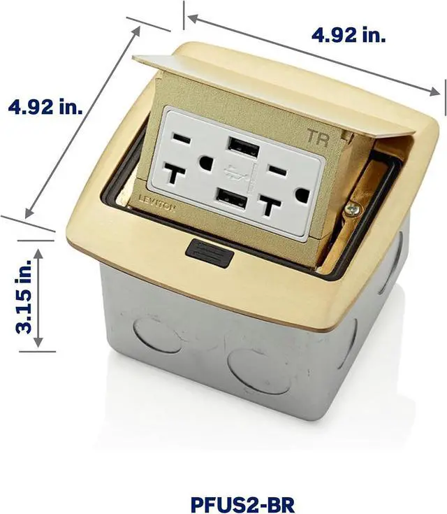 Alt view image 3 of 4 - Leviton Pop-Up Floor Box with Dual USB Type A Receptacle, 20 Amp, PFUS2-0BR, Brass