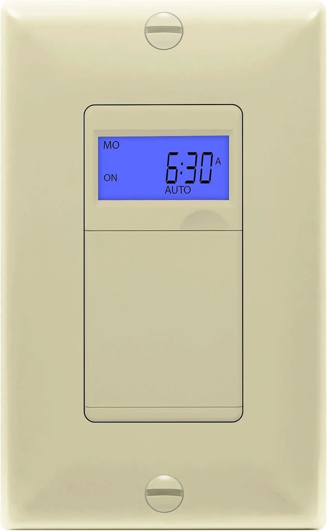 Main image of Enerlites 7 Days Digital in-Wall Programmable Timer Switch for Lights, Fans, and Motors, Single Pole, Neutral Wire Required, 7-Day 18 ON/Off Timer Settings, with Blue Backlight, HET01, Ivory