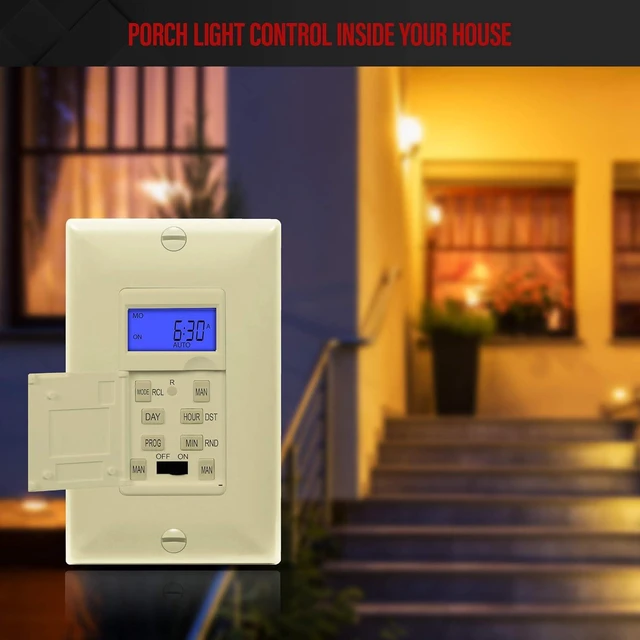 Alt view image 6 of 7 - Enerlites 7 Days Digital in-Wall Programmable Timer Switch for Lights, Fans, and Motors, Single Pole, Neutral Wire Required, 7-Day 18 ON/Off Timer Settings, with Blue Backlight, HET01, Ivory