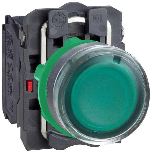 Main image of Schneider Electric Illuminated Push Button - Green Flush Color, Plastic, Universal LED with Plain Lens - 22mm, 1NO/1NC Contact Type, 110/120V AC - Quick & Easy Assembly - Harmony XB5 (XB5AW33G5)
