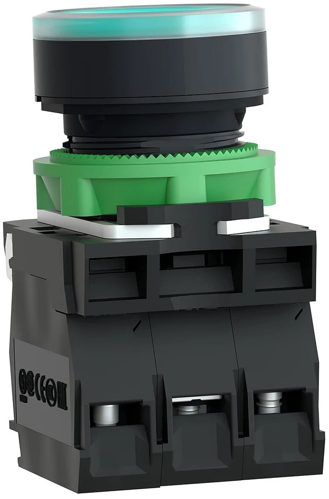 Alt view image 6 of 7 - Schneider Electric Illuminated Push Button - Green Flush Color, Plastic, Universal LED with Plain Lens - 22mm, 1NO/1NC Contact Type, 110/120V AC - Quick & Easy Assembly - Harmony XB5 (XB5AW33G5)