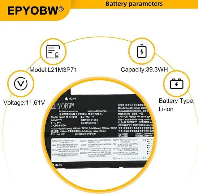 Alt view image 3 of 5 - L21M3P71 Laptop Battery 39.3Wh Compatible with Lenovo ThinkPad T14 Gen 3 Gen 4 / ThinkPad P14s Gen 3 Gen 4 Series L21L3P71 L21C3P71 L21L4P71 L21M4P71 L21C4P71 L21D4P71 L21M4P72